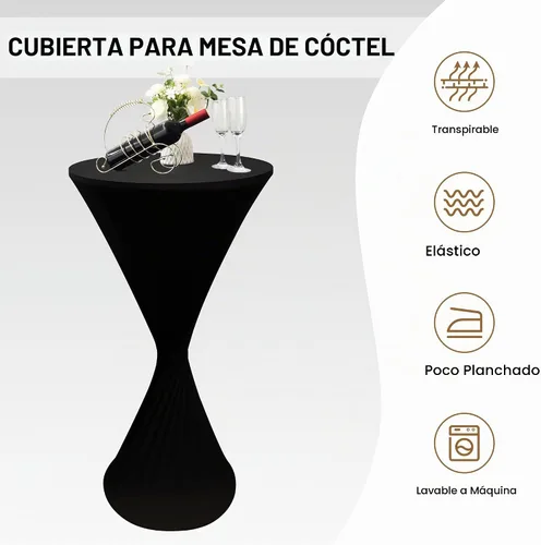 Vista 5 de Cubierta de Mesa de Cóctel Redonda Ajustada de 24x43 Pulgadas Mantel de Mesa de Cóctel de Elastano Negro Mantel Ajustado Highboy Manteles de Mesa