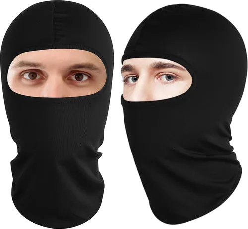 Vista 7 de WLLHYF Máscara de esquí para motocicleta, 2 unidades, pasamontañas negro, cobertura para el cuello, máscara de cara completa, ajustable, resistente