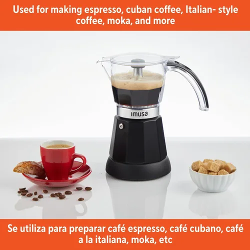 Vista 7 de Imusa - Máquina eléctrica para hacer espresso de 6 o 3 tazas, color negro, para café cubano, moka y bebidas de espresso