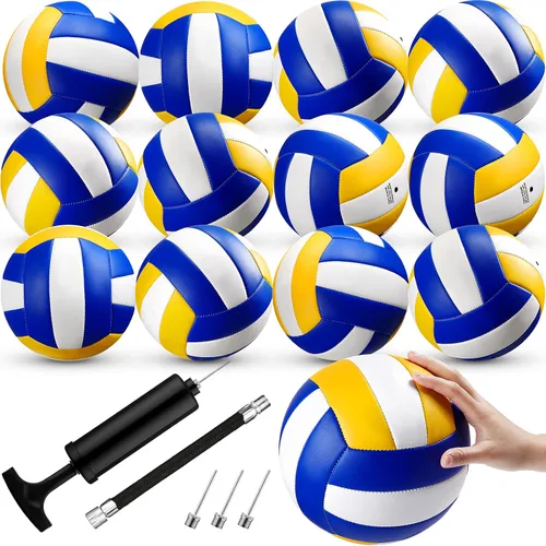 Vista 9 de Wettarn 12 pelotas de voleibol de tamaño oficial 5 a granel suaves recreativas con bomba de tamaño regulador para principiantes, interiores