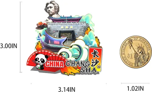Vista 3 de China Changsha Hunan - Imán de madera para nevera con imán 3D de hitos para viajes, coleccionables, recuerdos, hechos a mano, 2