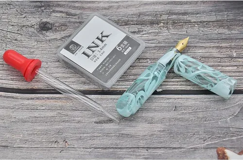 Vista 3 de Mini pluma estilográfica acrílica de resina fina pluma de bolsillo de viaje, juego de estuche para bolígrafo de escritura, llenado de botellas