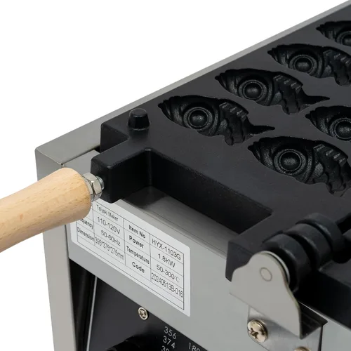 Vista 6 de Máquina para hacer gofres, 12 cavidades en forma de pez, para aperitivos y postres saludables, máquina de panqueques antiadherente de doble cara