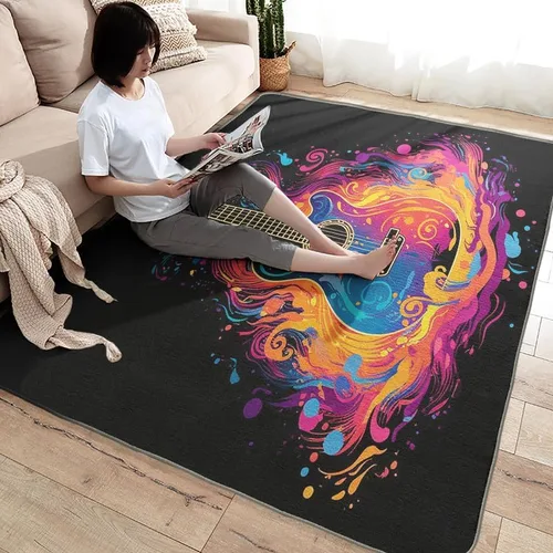 Vista 4 de Alfombras lavables para entrada, sala de estar, dormitorio, alfombra de guitarra y decoración del hogar, alfombra de área musical de 2 x 3 pulgadas