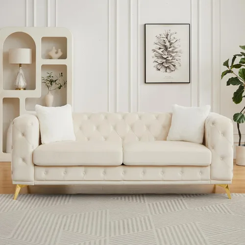 Vista 10 de KEIKI Sofá Chesterfield de terciopelo de lujo extragrande de 61 pulgadas con 2 almohadas, estilo mediados de siglo, sofá de 2 plazas con botones