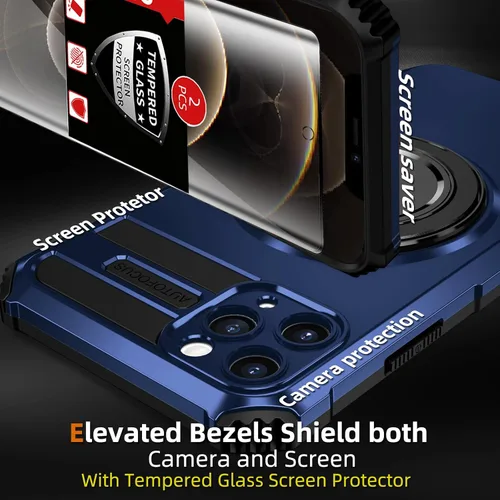 Vista 3 de Funda magnética para iPhone 12 Pro Max compatible con carga inalámbrica MagSafe, con anillo de soporte, con 2 protectores de pantalla, a prueba