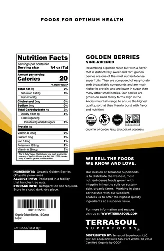 Vista 2 de Terrasoul Superfoods Bayas doradas orgánicas, 16 onzas