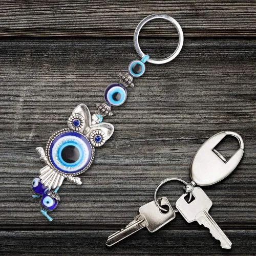 Vista 5 de Llavero de mal de ojo, dije azul de protección turca, soporte para llaves de buena suerte, lindo adorno colgante de automóvil, decoración del hogar