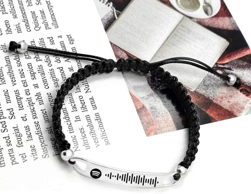 Vista 4 de Pulsera personalizada con código Spotify Song Un Coco de Singer Bad Bunny con grabado personalizado puede escanear música cuerda de código de música