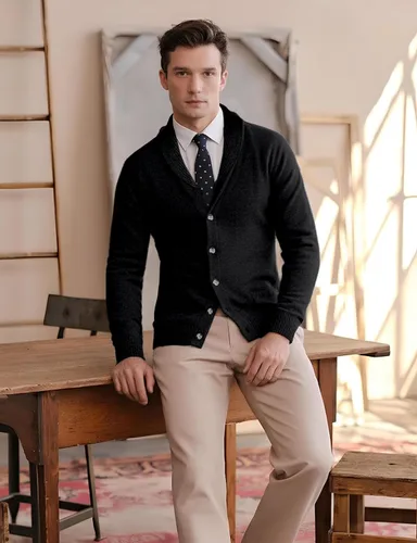 Vista 3 de H2H - Suéter casual para hombre, con ajuste cómodo, cuello esmoquin, de tela suave Cmocal050-negro