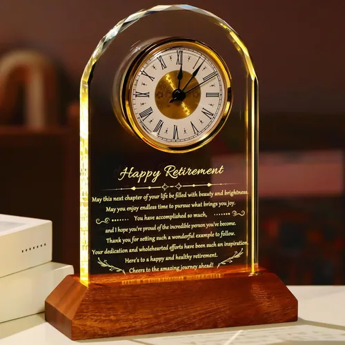 Vista 13 de YWHL Regalos de cumpleaños para mujeres y hombres, regalo significativo de agradecimiento para mujeres, reloj de mesa de vidrio grabado con láser