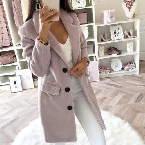 Vista 2 de Vestido tipo blazer para mujer casual manga larga cuello con solapa botones y abrigos de trabajo elásticos