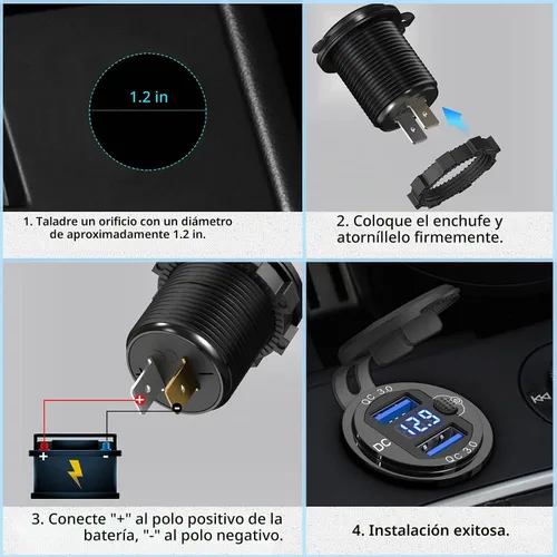 Vista 7 de [Carcasa de metal] Salida USB de 12 V Dual QC 3.0: Qidoe Enchufe de aluminio de 12 voltios para motocicleta con interruptor de botón voltímetro LED