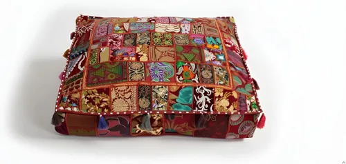 Vista 38 de CRAFT KALA Funda de Puf Tradicional de Retazos Cuadrada India Pufs de Sala de Estar India Otomana de Diseñador Bordada Decorativa Hogar Vida Rosa
