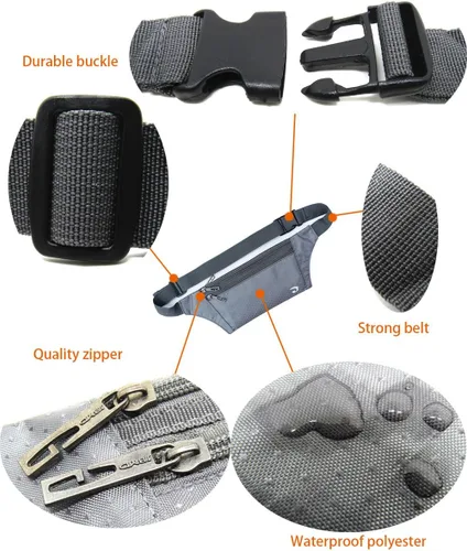 Vista 64 de Bolsa de cintura ultrafino con ranuras c/visualización para tarjeta de crédito, para deportes, aire libre, correr, caminar, viajes.