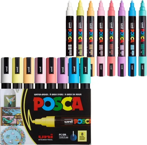 Vista 11 de Posca PC-5M Rotuladores de Pintura a Base de Agua, Punta Media Reversible (1.8-2.5mm), Tono Fresco, Pack de 8 Frío