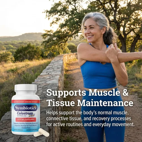 Vista 6 de Symbiotics Calostro 60 cápsulas vegetales - Apoyo inmunológico - Suplemento de lactoferrina y proteína de calostro con inmunoglobulina - 25%