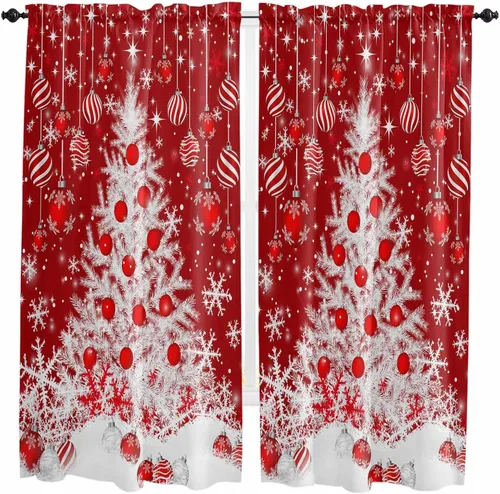 Vista 44 de Cenefas de Navidad de invierno para ventanas, cortinas de cocina con bolsillo para barra, cortinas con aislamiento térmico para ventana de baño