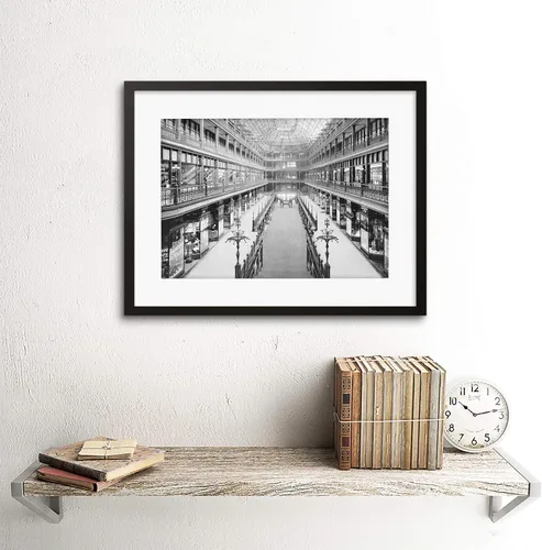 Vista 2 de The Arcade Cleveland 1901 Vintage Historia Old BW Marco Arte Impreso Montaje B12X1100