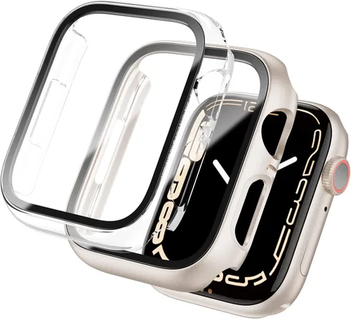 Vista 19 de Paquete de 2 fundas rígidas de policarbonato compatibles con Apple Watch, con protector de pantalla de cristal templado sin burbujas para accesorios