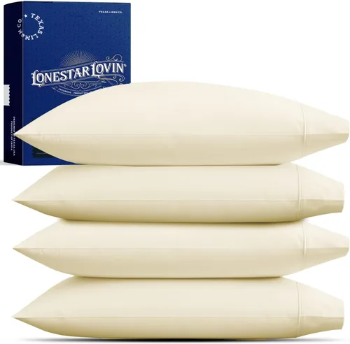 Vista 14 de TEXAS LINEN CO. Juego de 4 fundas de almohada de algodón egipcio premium tamaño estándar/queen - Fundas de almohada de lujo de algodón de alto Gris