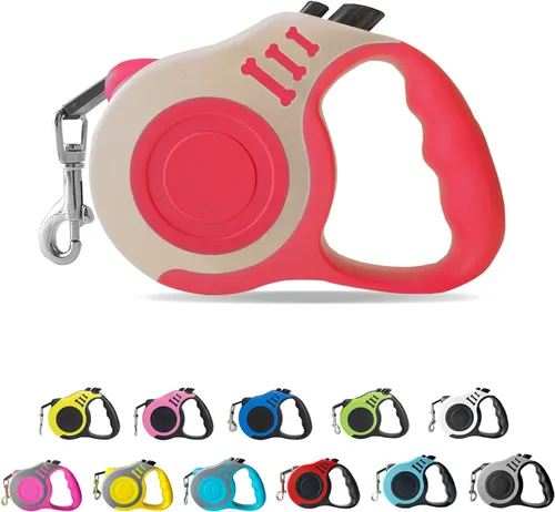 Vista 14 de Correa retráctil para perros pequeños y medianos, automática, telescópica, cinta para mascotas de 10/16 pies, duradera y práctica, con asa A1- rosa