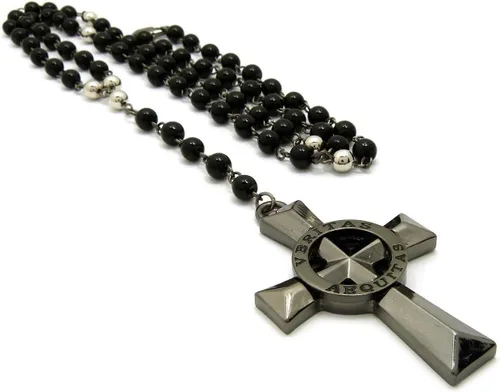 Vista 4 de COLLAR VERITAS AEQUITAS CRUZ BOONDOCK SAINTS COLLAR DE CRISTAL CON CUENTAS ROSARIO