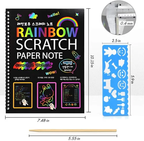Vista 2 de Paquete de 4 cuadernos de dibujo Scratch Arts para niños, juego de papel de dibujo grande de arco iris para suministros de arte para niños