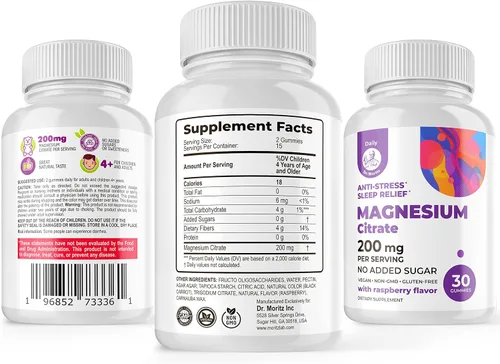 Vista 8 de DR. MORITZ Paquete de magnesio - Gomitas para adultos (200 mg, 30 unidades) y gomitas de magnesio para niños (60 unidades, 2 unidades) - Sin azúcar