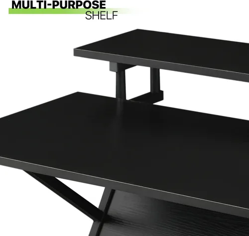 Vista 3 de Magshion Escritorio de computadora para espacios pequeños, escritorio pequeño para juegos con marco en forma de Z de 32 pulgadas, mesa compacta