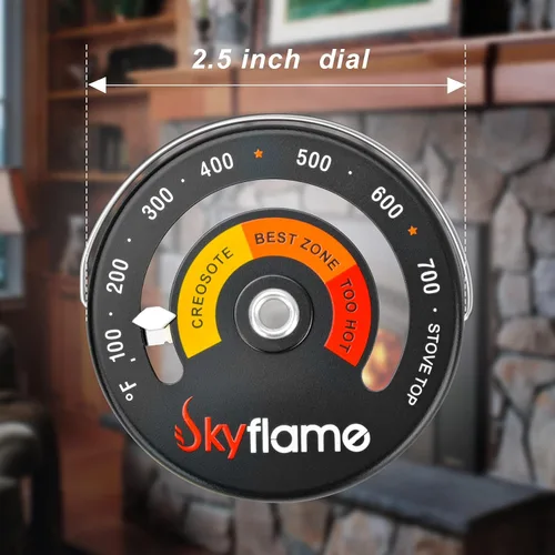 Vista 5 de Skyflame Termómetro superior magnético Medidor de temperatura de estufa de madera con dial grande, accesorios de chimenea para estufas de gas/estufa