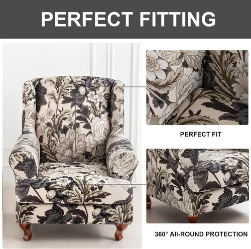 Vista 5 de Eco-Ancheng Fundas para silla con respaldo de ala, 2 piezas, fundas elásticas para silla con respaldo de ala, fundas para sillón con respaldo