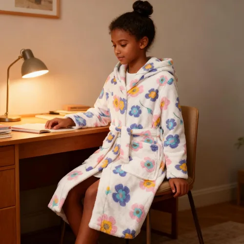 Vista 124 de E.W Apparel Bata de baño de forro polar con capucha para niños, bata suave y mullida para niños pequeños