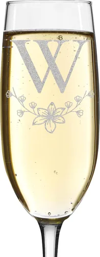 Vista 25 de shop4ever Monograma de letra floral de flauta de champán grabado con láser, 8 oz (L)