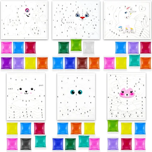 Vista 3 de ALEXES Kits de arte de arena para niños - Kit de colorear de arena - Pelar y pegar imágenes de arte de arena - Sandart de regalo de Navidad