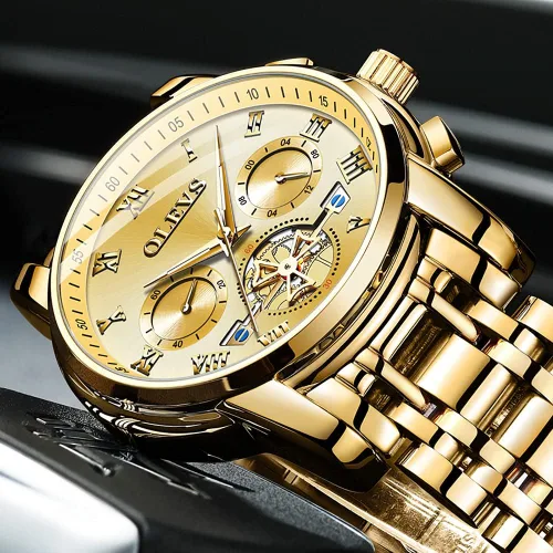 Vista 3 de OLEVS Mens Chronograph Watches with Date Fashion Big Dial Watch for Men Stainless Steel Waterproof Dress Watch Easy Read Quartz Mens Luminous Gift