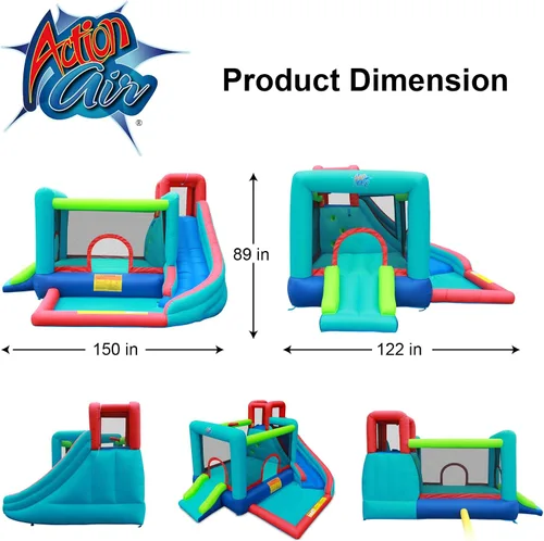 Vista 2 de Action Air Bounce House - Casa inflable con soplador para interiores y exteriores - Castillo hinchable con tobogán - Gran área hinchable, amor por