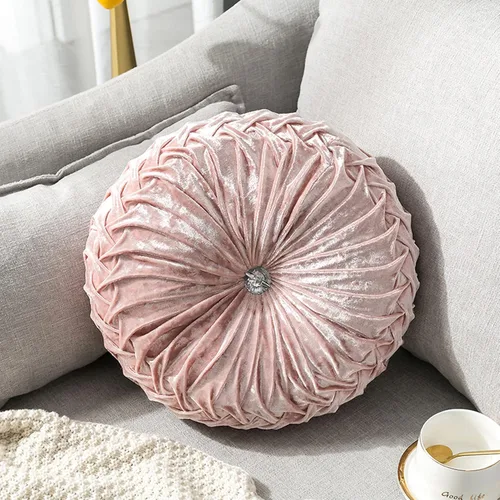 Vista 2 de HLOVME Cojín decorativo redondo para sofá, cama, sala de estar, cojín pequeño de suelo para adultos y niños, 13.7 pulgadas (A01-rosa)