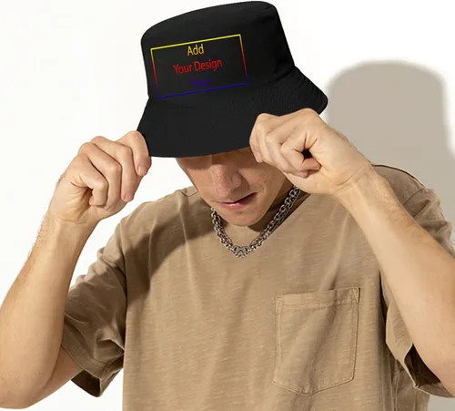 Vista 3 de Sombreros de cubo personalizados para mujeres y hombres, añade tu diseño aquí, sombrero de pescador, sombrero de sol, para viajes de verano, playa