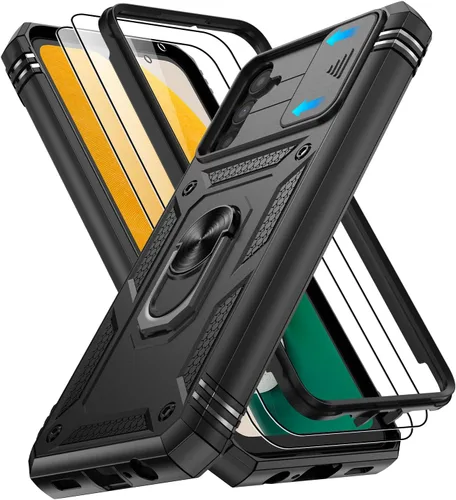 Vista 30 de Gritup Funda para Google Pixel 6 con cubierta deslizante para cámara y protector de pantalla (2 unidades), soporte de anillo giratorio 360°, funda