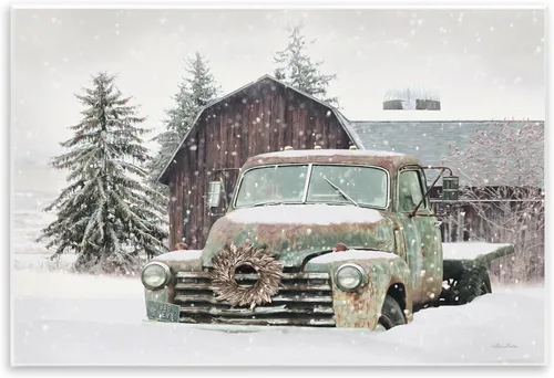 Vista 12 de Stupell Industries Camión vintage rural y granero paisaje nevado de invierno, diseño de Lori Deiter