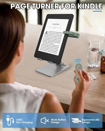 Vista 2 de Girador de páginas remoto para accesorios de lectura Kindle, Clicke para iPad, iPhone, Android, tabletas, libros electrónicos, lentes de lectura