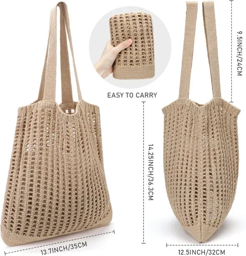 Vista 2 de hatisan Bolsas de ganchillo para mujer, bolsa de playa de verano, bolsa de mano estética, bolsa hippie de punto