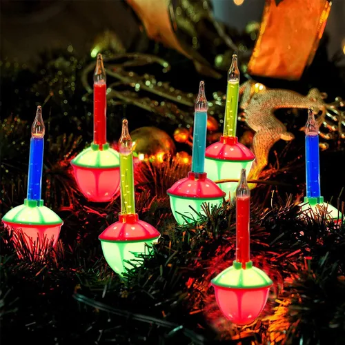 Vista 10 de Couah Luces de Burbujas de Navidad, Juego de Cadena de Luces Vintage de 11 Pies, 7 Fluidos de Burbujas Transparentes con Purpurina Dorada C7/E12 7