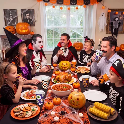 Vista 3 de 65 tazas de café desechables de Halloween de 14 onzas con tapas a