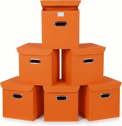 Vista 13 de Organizadores de Armario Contenedores de Almacenamiento de Tela Con Tapas Organizador de Cubo de Almacenamiento Plegable Cesta Con Asas, Cajas