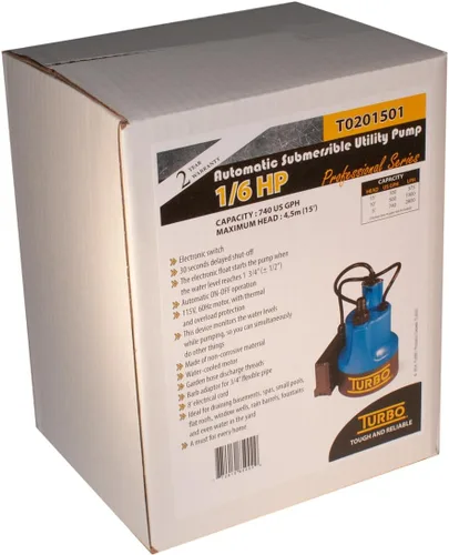 Vista 3 de Turbo Bomba sumergible de utilidad 1/6HP con interruptor electrónico