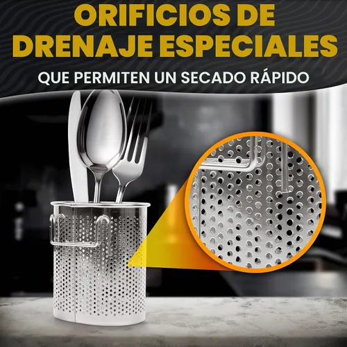 Vista 6 de Palillos Cubiertos y recipiente para utensilios de cocina rack de secado cesta con gancho de acero inoxidable perforado (forma ovalada) – se puede