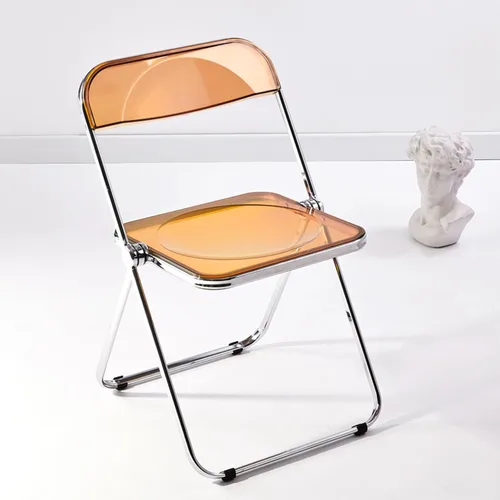 Vista 9 de KAIHAOWIN Silla plegable de acrílico moderna de lujo, silla plegable apilable de cristal fantasma, asiento de sala de estar de plástico de Negro