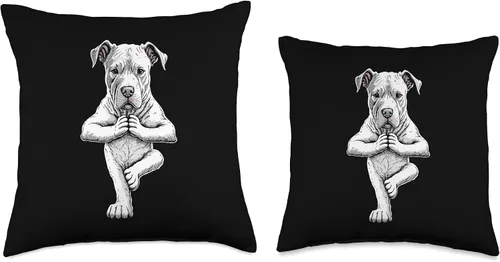 Vista 3 de Dogo Argentino Dog Yoga Puppy Funny Dogs Tree Pose Asana Throw Pillow